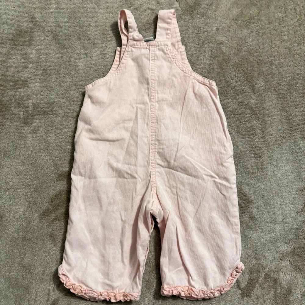 Vintage Gymboree Pink Corduroy Rose Floral Ruffle Overalls 0-3 Months 2002